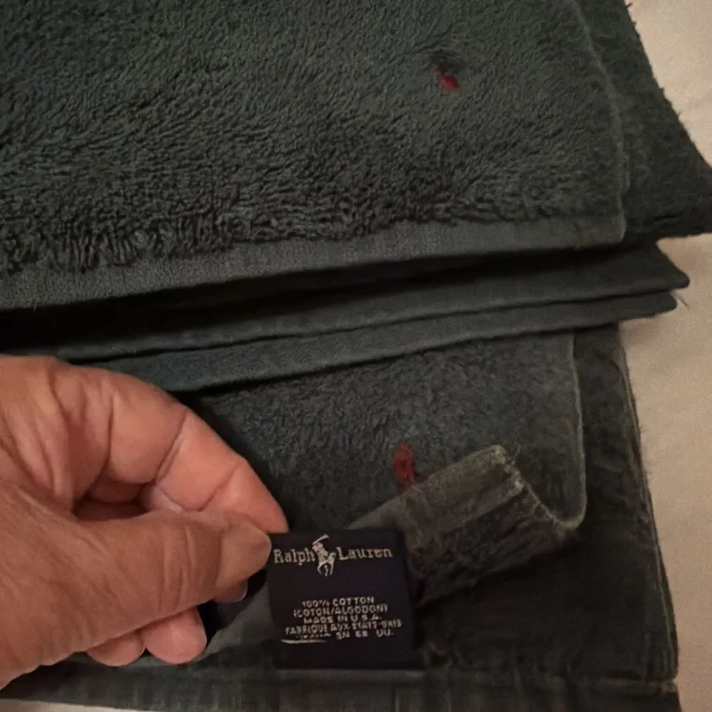 Ralph Lauren Home Large Green Cotton Bath Towel Red Pony Logo Made in USA 29x54”